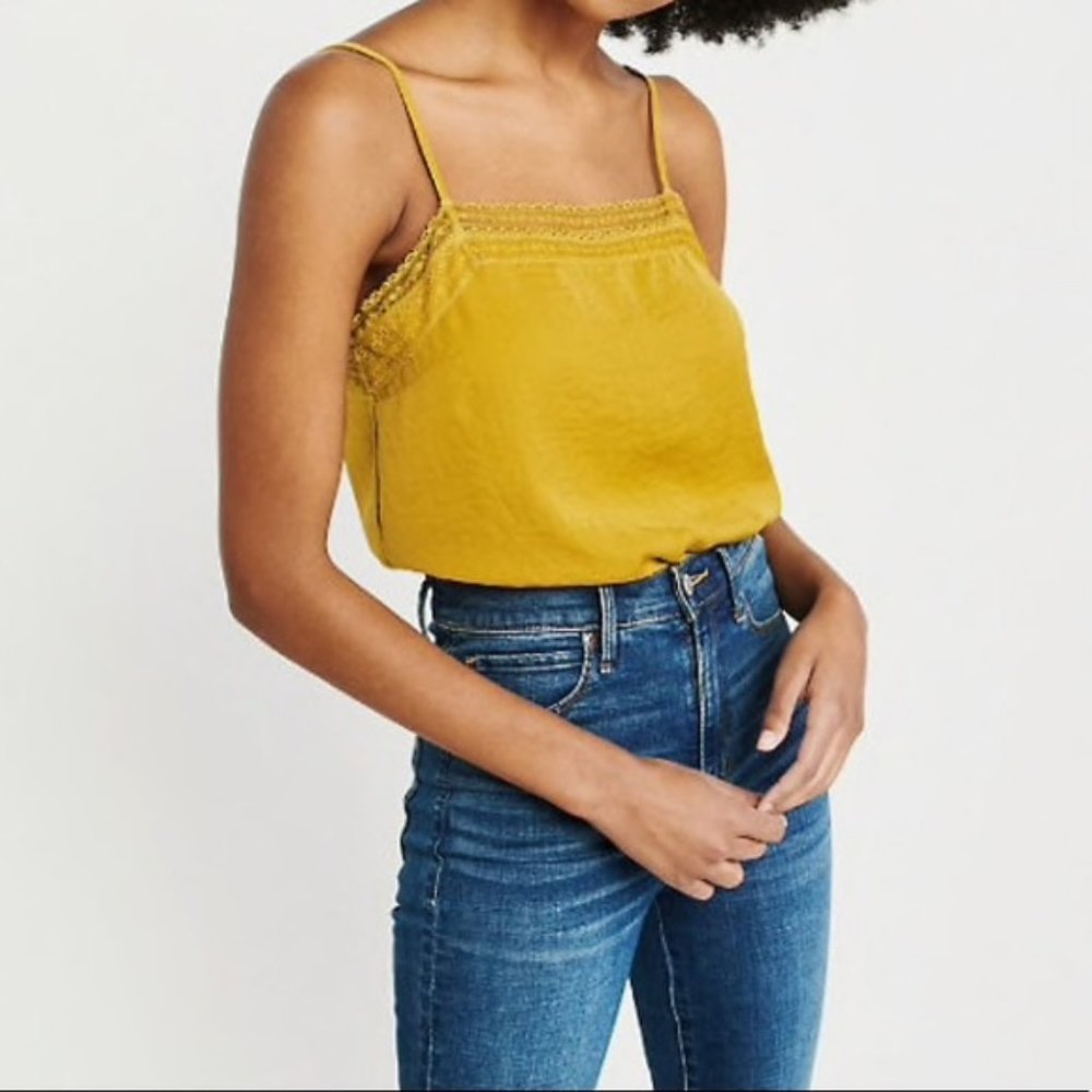 Abercrombie & Fitch Square Neck Lace Cami, Yellow XS